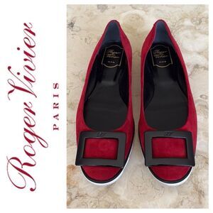 Roger Vivier Red Suede Gommette Ballet Flats